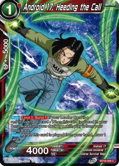 Android 17, Heeding the Call (BT16-009) [Realm of the Gods] - PokeCharles PokeStore