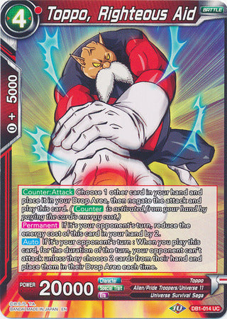 Toppo, Righteous Aid (DB1-014) [Dragon Brawl] - PokeCharles PokeStore