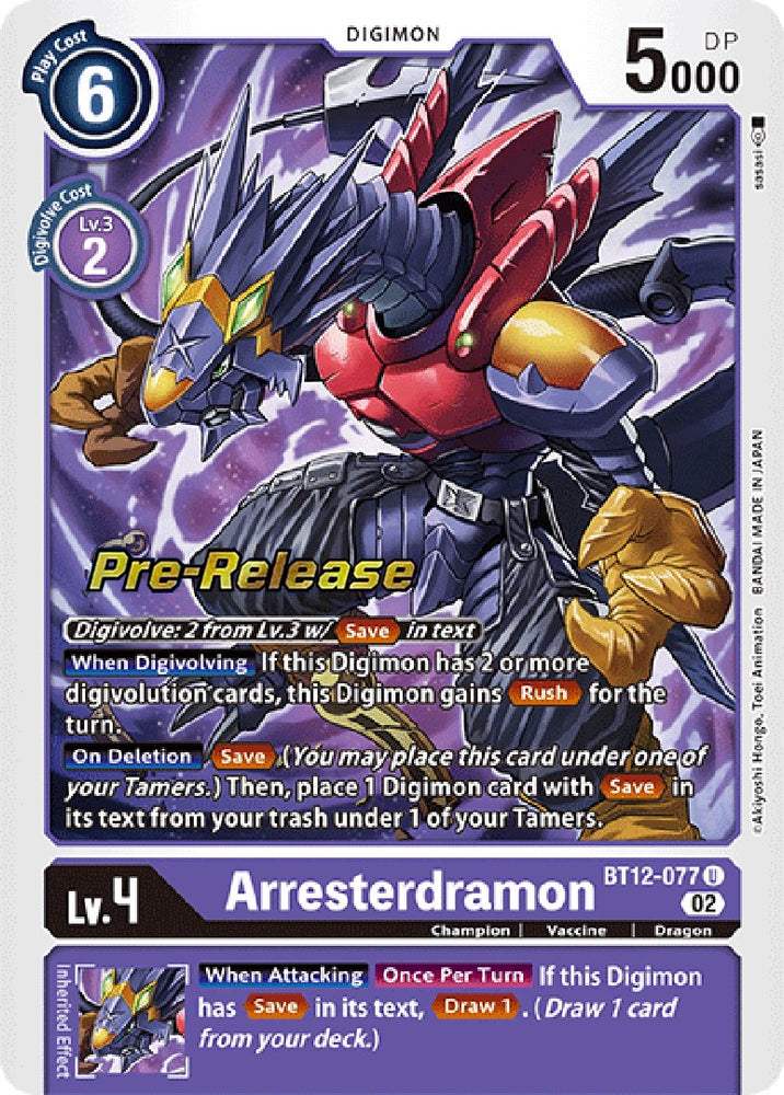 Arresterdramon [BT12-077] [Across Time Pre-Release Cards] - PokeCharles PokeStore