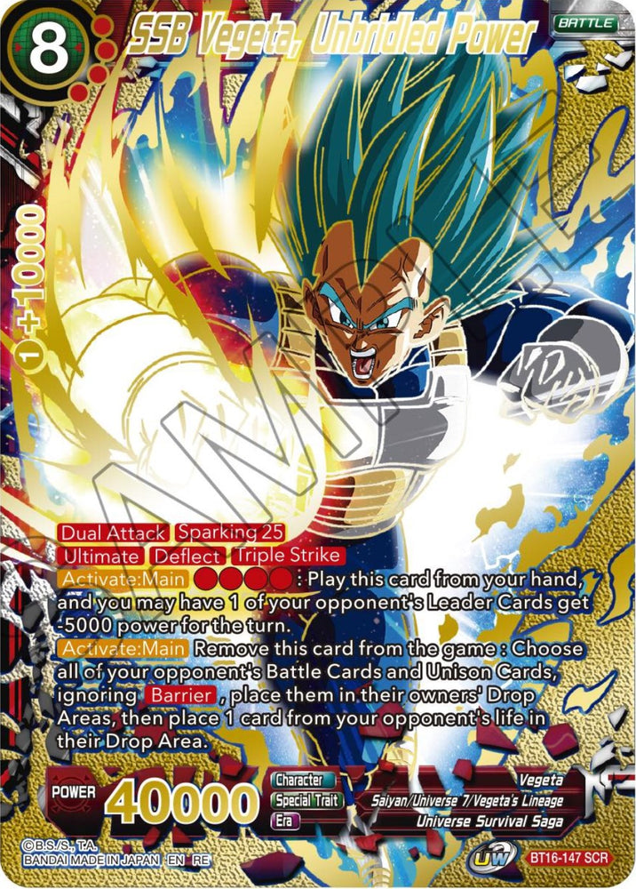 SSB Vegeta, Unbridled Power (Alternate Art) (BT16-147) [Premium Anniversary Box 2023] - PokeCharles PokeStore