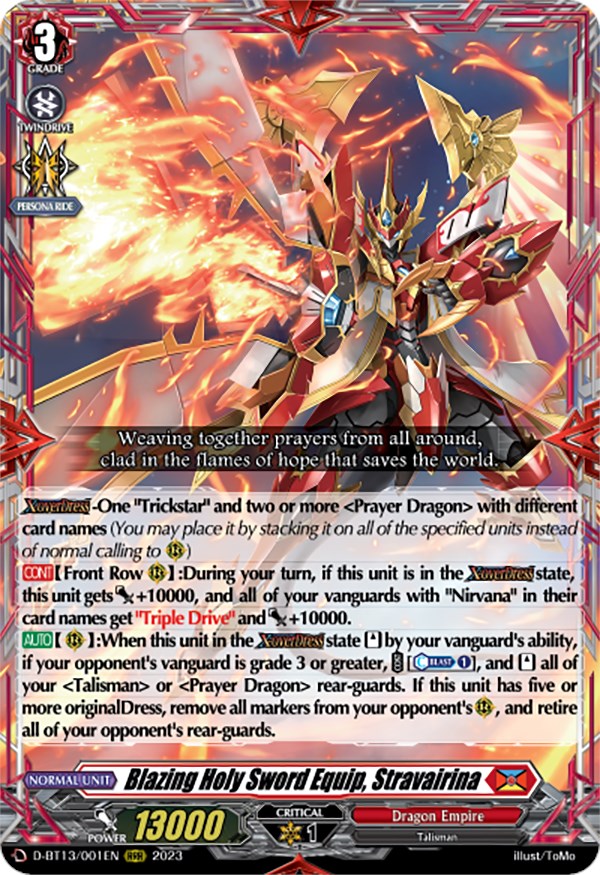 Blazing Holy Sword Equip, Stravairina (D-BT13/001EN) [Flight of Chakrabarthi] - PokeCharles PokeStore