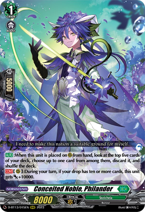 Conceited Noble, Philander (D-BT13/015EN) [Flight of Chakrabarthi] - PokeCharles PokeStore