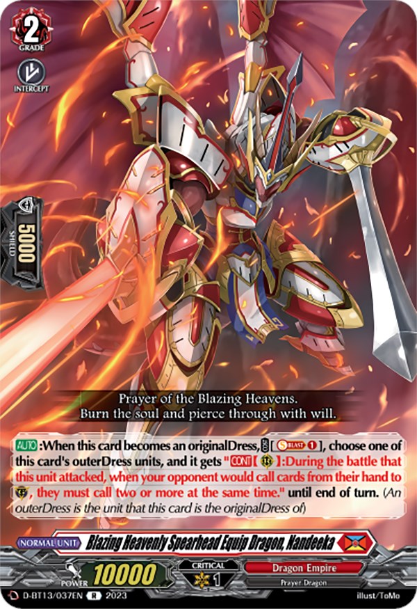 Blazing Heavenly Spearhead Equip Dragon, Nandeeka (D-BT13/037EN) [Flight of Chakrabarthi] - PokeCharles PokeStore
