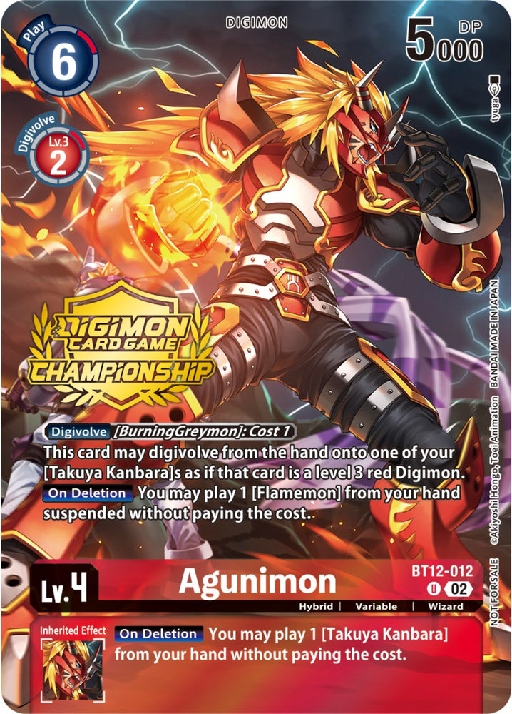Agunimon [BT12-012] (Championship 2023 Tamers Pack) [Across Time Promos] - PokeCharles PokeStore
