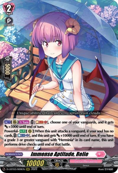 Immense Aptitude, Relie (D-LBT03/009EN) [Lyrical Monasterio: Summertime Memories!] - PokeCharles PokeStore