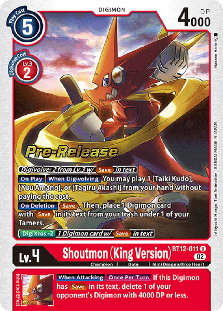 Shoutmon (King Version) [BT12-011] [Across Time Pre-Release Cards] - PokeCharles PokeStore