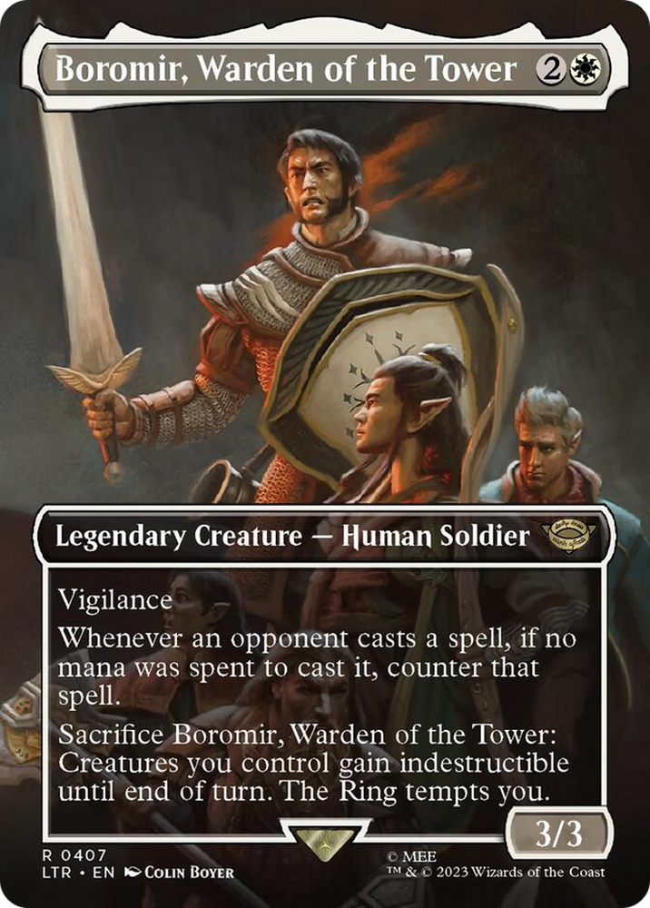 Boromir, Warden of the Tower (Borderless Alternate Art) [The Lord of the Rings: Tales of Middle-Earth] - PokeCharles PokeStore