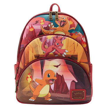 Pokemon Loungefly Charizard Evolutions Triple Zipper Backpack