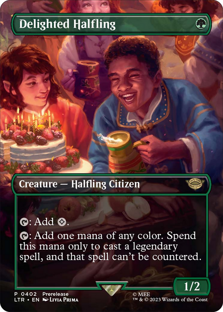 Delighted Halfling (Borderless Alternate Art) [The Lord of the Rings: Tales of Middle-Earth] - PokeCharles PokeStore