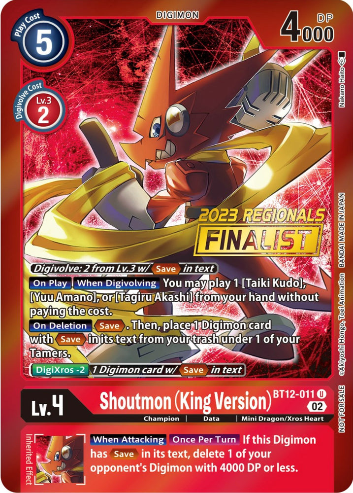 Shoutmon (King Version) [BT12-011] (2023 Regionals Finalist) [Across Time Promos] - PokeCharles PokeStore