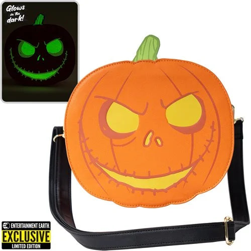 Nightmare Before Christmas Jack-o'-Lantern Halloween Glow-in-the-Dark Loungefly Crossbody Purse - Entertainment Earth Exclusive