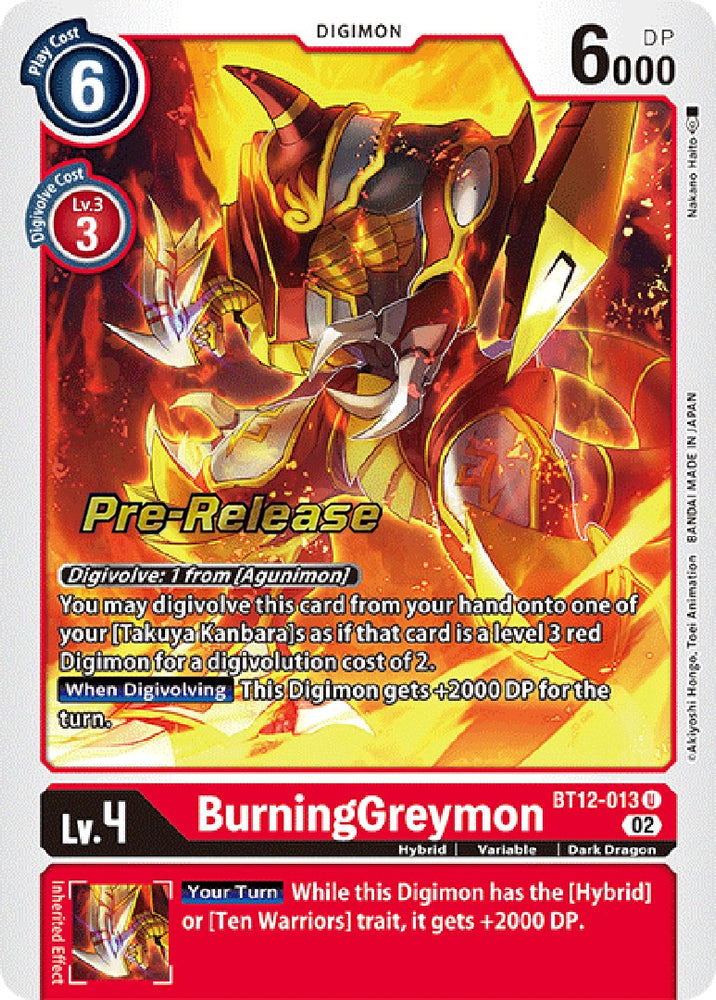 BurningGreymon [BT12-013] [Across Time Pre-Release Cards] - PokeCharles PokeStore