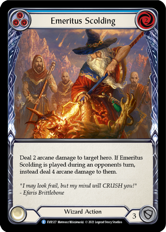Emeritus Scolding (Blue) [EVR127] (Everfest)  1st Edition Rainbow Foil - PokeCharles PokeStore