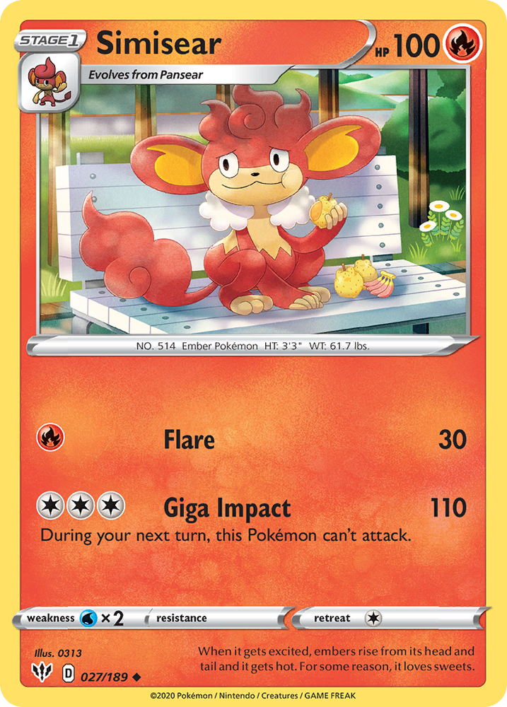 Simisear (027/189) [Sword & Shield: Darkness Ablaze] - PokeCharles PokeStore