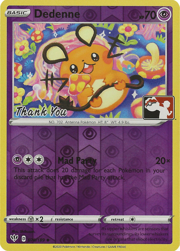 Dedenne (078/189) (Thank You Promo) [Sword & Shield: Darkness Ablaze] - PokeCharles PokeStore