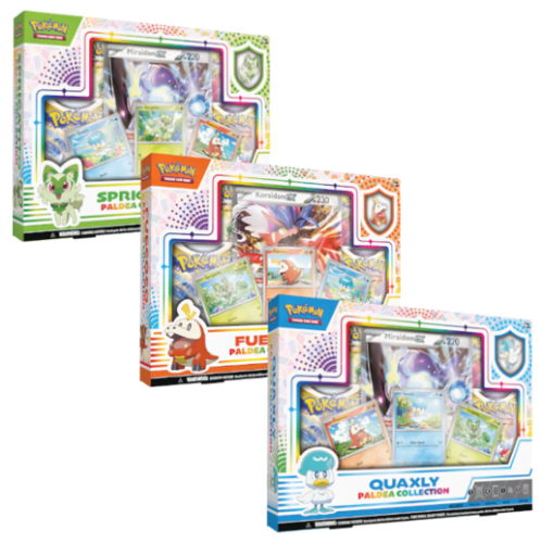 (3) Pokemon Paldea Collection Boxes - Quaxley, Fuecoco, Sprigatito Set
